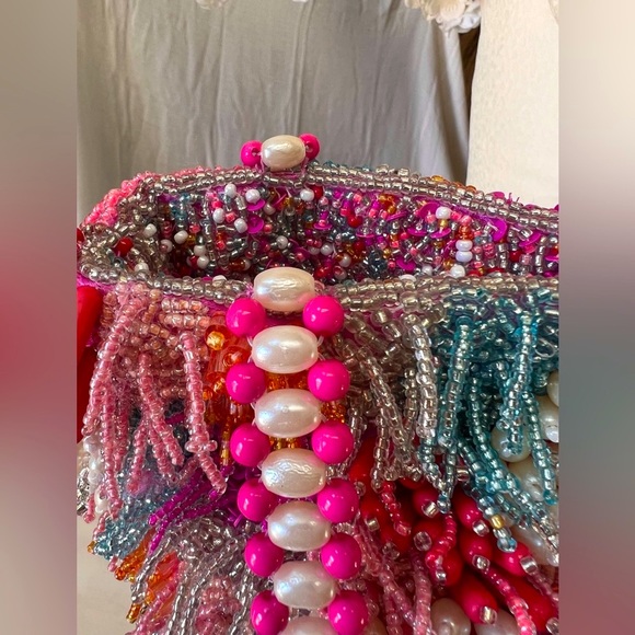 RARE Colorful Beaded Bag w/ Pearl Detail Strap, Anthropology Style, NWT - Picture 14 of 14